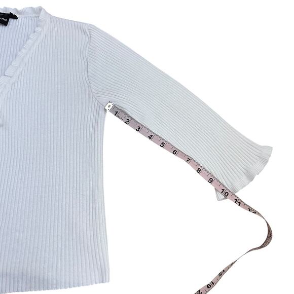 It’s Our Time White Ribbed Tie Front Ruffle Trim Cardigan Top Y2K Fairy Grunge S - Picture 6 of 8